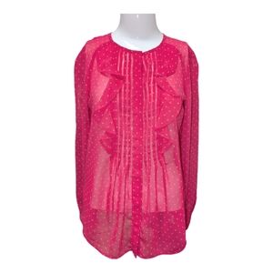 Ann Taylor Loft sheer long sleeve ruffle blouse pink star NEW XS